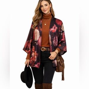 Buffalo David Bitton Purple Floral Silky Kimono Sz M